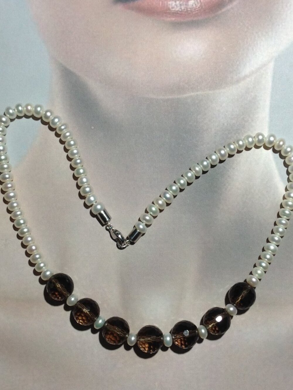 Faceted Smoky Quartz Beads and Freshwater Pearl Necklace.